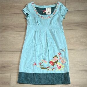 So glad and very by White Stuff Floral Embroidered Blue Midi Dress Short Sleeve